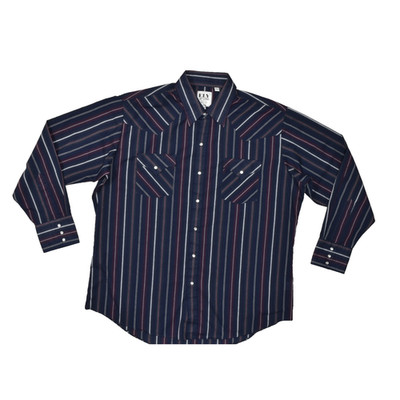 Ely Cattleman Western Shirt Men XL Long Sleeve Pearl Snap Navy Burgundy Stripe