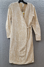 Calvin Klein Printed Wrap Dress Women's 2 Peyote Multi Button at Waist Closure