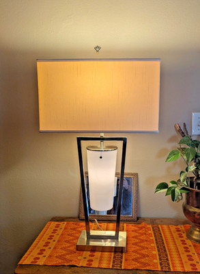 Lite Source Effie Modern Table Lamp  with Night Light Polished Steel w/ Shade