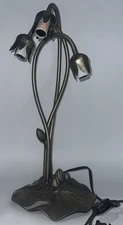 VTG METAL POND LILY GOOSENECK TIFFANY 3 LIGHT LAMP BASE 16”