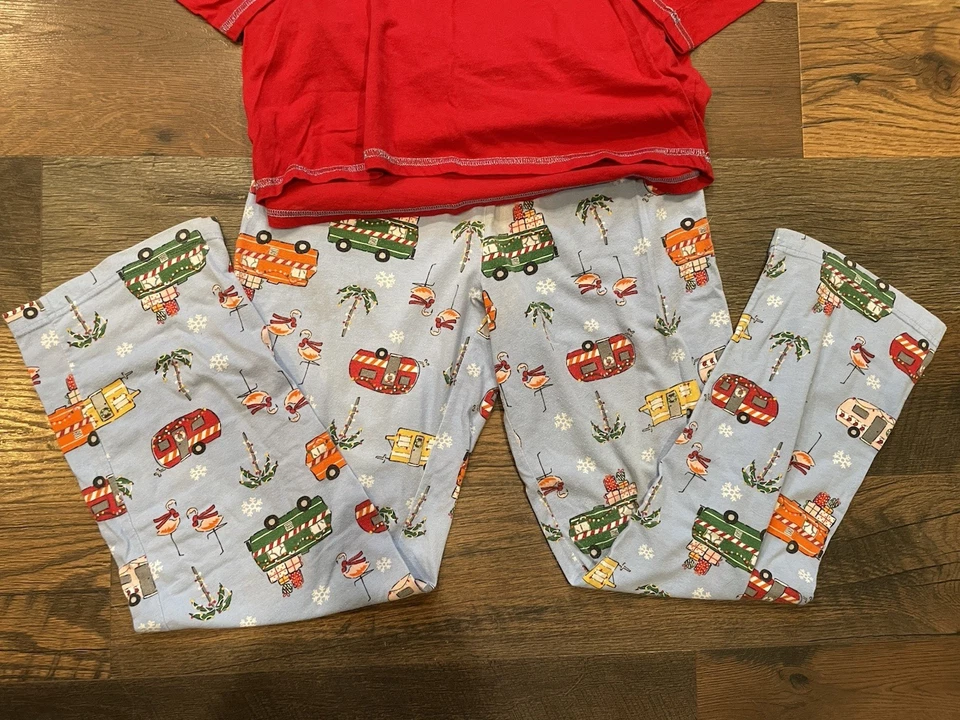 CAMPING Christmas PJs Pajama Set WOMENS SIZE SMALL 4 6 Long Sleeve PANTS Campers - Image 2 of 3