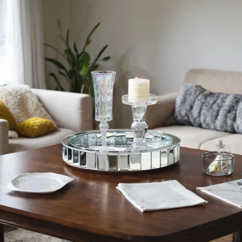 12” Rotating Perfume Organizer Tray,Mirror Glass Vanity Tray for Bedroom Dres... - Image 3 of 4