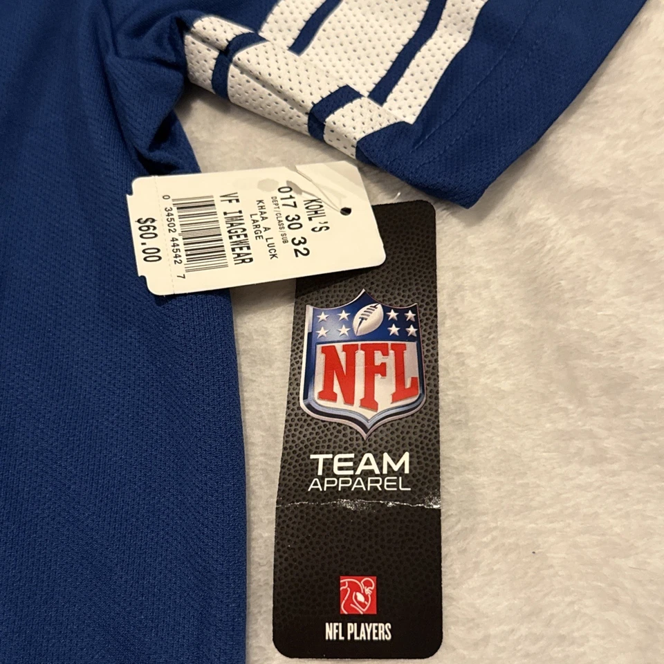 Majestic Hombre Andrew Luck Azul Hashmark Indianapolis Colts Camiseta Grande L NFL Foto 3 de 4