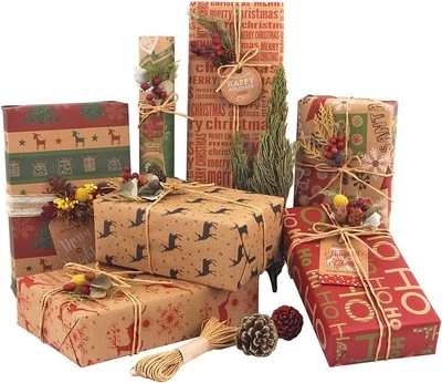 HAIPICHO Christmas Wrapping Paper, Made from Recycled Kraft Paper, 12 Folded Sheets 70x5