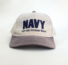 NAVY LET THE JOURNEY BEGING 1990s Baseball Cap Hat Adj. Mens Size Made in USA