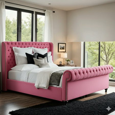 Chesterfield Royal Sleigh Bed Frame, Plush Velvet Upholstery Gaslift / Mattress