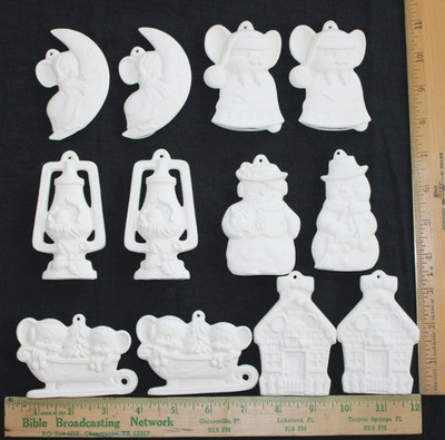 Albertas UNPAINTED Ceramic Christmas Ornaments Huge Vintage 1980S Lot of 12-SU
