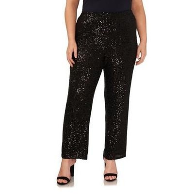 Vince Camuto Plus Size High Rise Sequined Flare Pants 2X Rich Black Pull-On