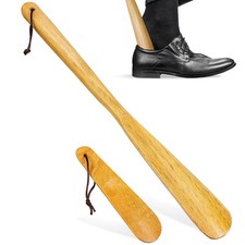 2 PCS Wooden Shoe Horn Set 15.5-inch Long 6.2-inch Short Shoe Spoon Kit