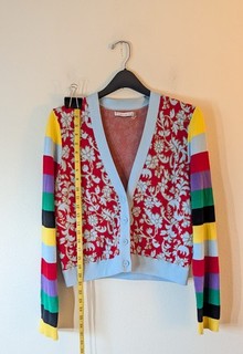 Women's Alice & Olivia Cardigan Multi Color Size M Knit Cotton Blend Crop stain