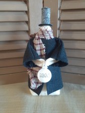 Handmade Primitive Christmas 8" Snowman with Coat  "Believe" Ornament