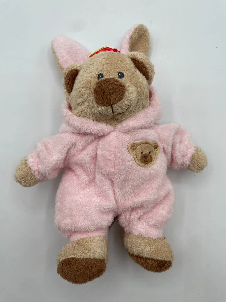 New Ty Pluffies Baby PJ Bear Pink Bunny NON-Removable Pajamas Plush 7" 2007 - Image 4 of 4