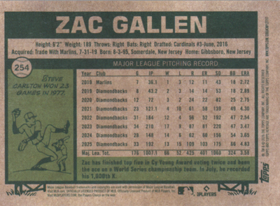 Zac Gallen 2026 Topps Heritage #254 Arizona Diamondbacks Baseball