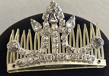 Vintage Rhinestone Crown Hair Comb Unmarked Retro 1950s Beautiful