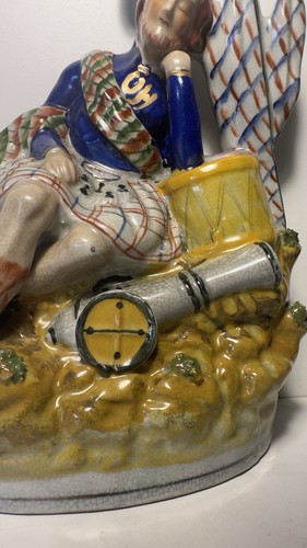 Antique Staffordshire Pottery Sleeping Scotsman Highland Soldier Flat Back - Picture 6 of 11