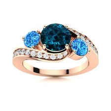London Blue Topaz  Swiss Blue Topaz 925 Silver Rose Plated Three Stone Ring