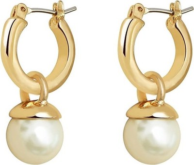 ''Small Chunky Gold Hoop Earrings For Women, 14k Thick Pearl drop ''