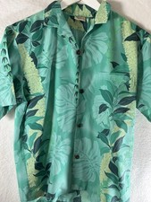 royal creations hawaiian shirt medium Green Floral Casual Biz Free Shipping