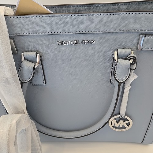 Borsa a mano Michael Kors Dillon blu pallido pelle di conchiglia nuova - Foto 2 di 13