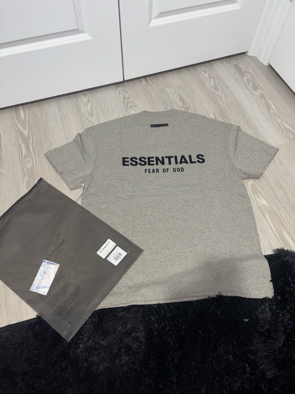 Fear of God Essentials Gray Logo Cotton Crew Neck Short Sleeve Men's T-Shirt