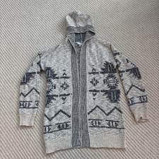 Cardigan donna oliva + rovere maglione aperto davanti con cappuccio taglia XS blu, panna