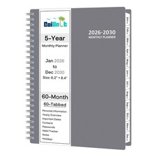 Monthly Planner 2026-2030, 5-Year Calendar Planner 2026-2030, Jan 26-30 Grey