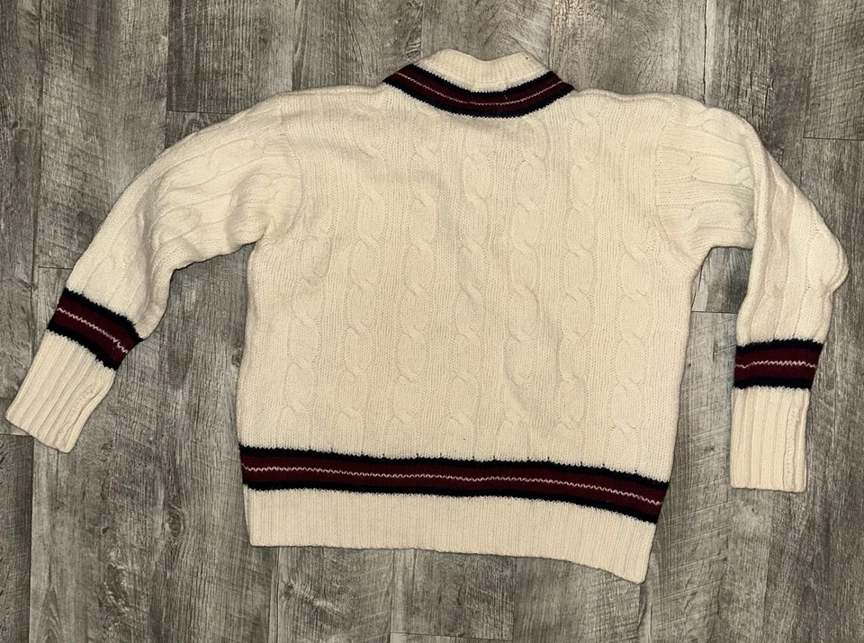 Suéter IZOD LACTOSE Vintage XL Grueso Tejido con Cable Crema Lana Cuello en V Pullover Foto 2 de 4