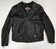 Vintage Harley Davidson Black Leather Classic Biker Motorcycle Moto Jacket Men L