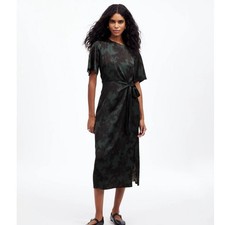 NWT Madewell Tie-Waist Midi Dress in Floral Holiday Formal Chic Green 2