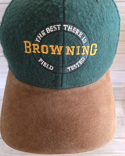 Vintage Browning Mens Baseball Cap One Size Adj Strap Hat Wool Blend Green - Picture 11 of 13