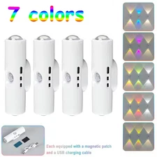 4X LED Motion Sensor Wall Light USB Rechargeable Night Light 3 Color/RGB 7 Color