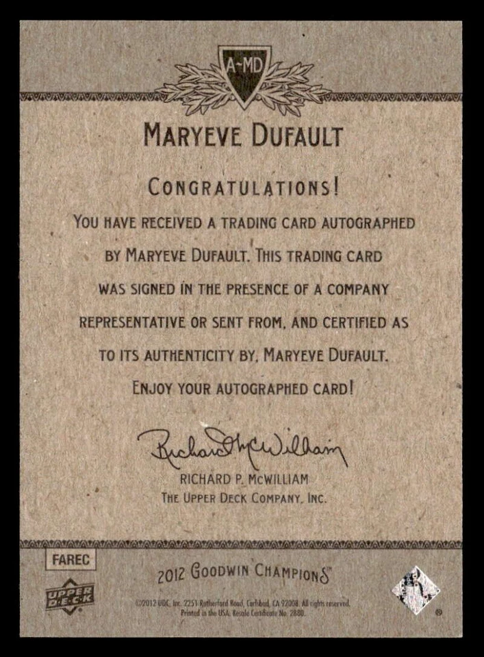 2012 Goodwin Champions Maryeve Dufault Auto Autograph JX3877 - Image 2 of 2