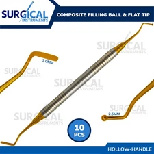 10 Dental Composite Filling 2.5/3.0mm Ball Flat Tips Burnisher Gold German Grade