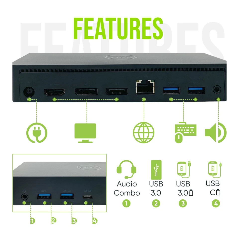 Estación Dock 4K Doble Dell USB-C Original para Laptops Latitude 5430 5570 Foto 2 de 4