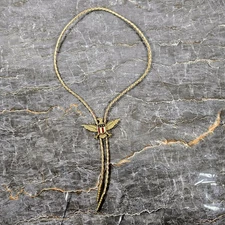 VTG American Eagle Gold Tone Bolo Tie Red White Blue Lariet 