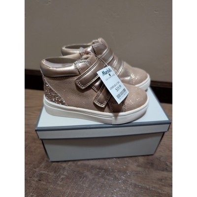 Joie High Top Sneakers Kids 9 Rose Gold New Glitter Hook Loop Straps