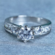 Size 7, vintage Sterling 925 silver handmade engagement ring with cluster Cz