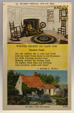 Winter Nights on Cape Cod, Fireplace, House, Massachusetts, Poem Postcard