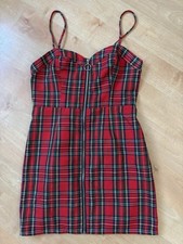 Forever 21 Red TARTAN PLAID Dress FULL ZIPPER punk CHRISTMAS Straps Scottish M
