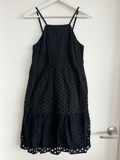 LOFT Black Eyelet A-Line Dress 0P XS 100% Cotton