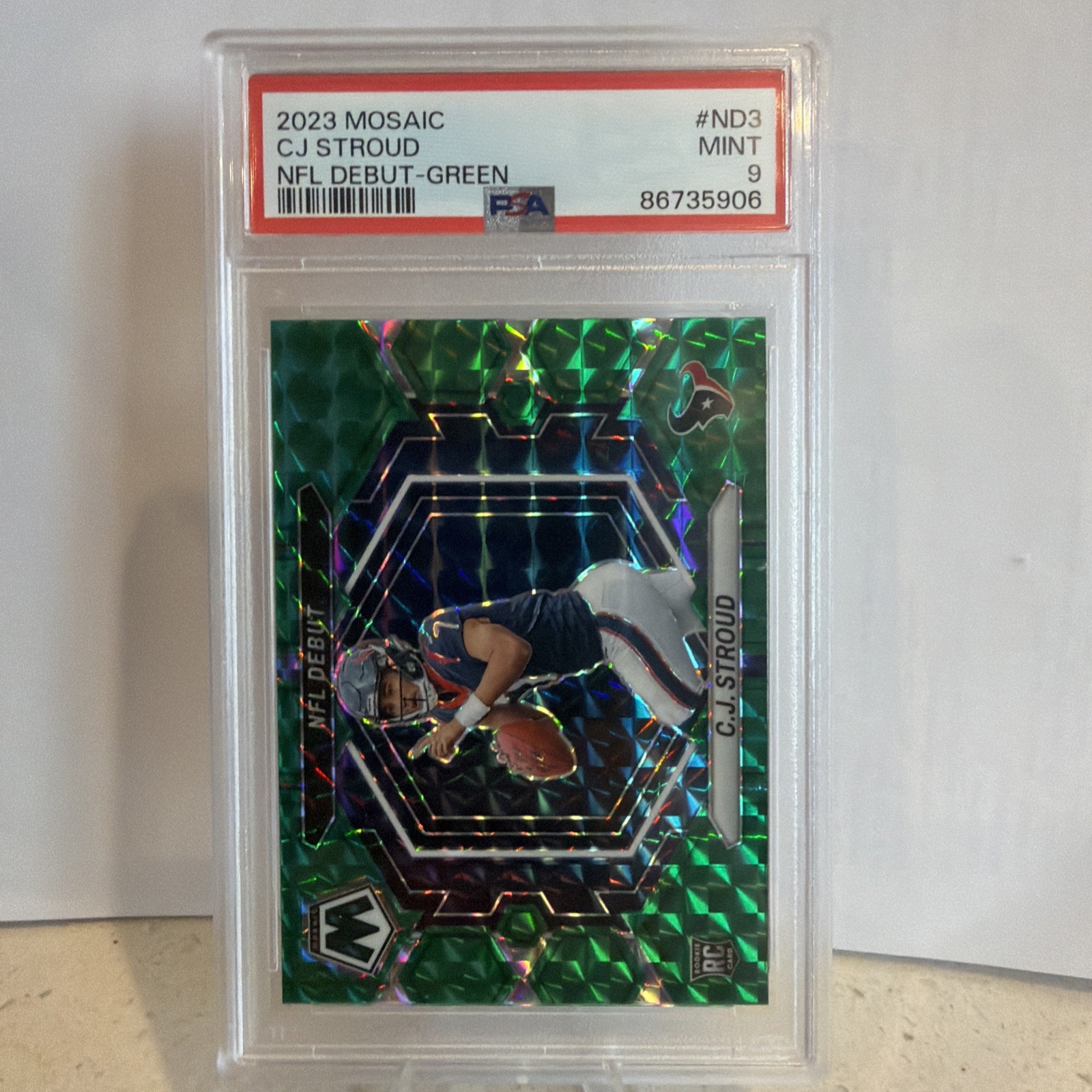 2023 Panini Mosaic #ND3 CJ Stroud - RC NFL Debut GREEN - PSA 9 view 1