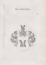 1840 Gleichen Wappen coat of arms Kupferstich engraving Heraldik heraldry