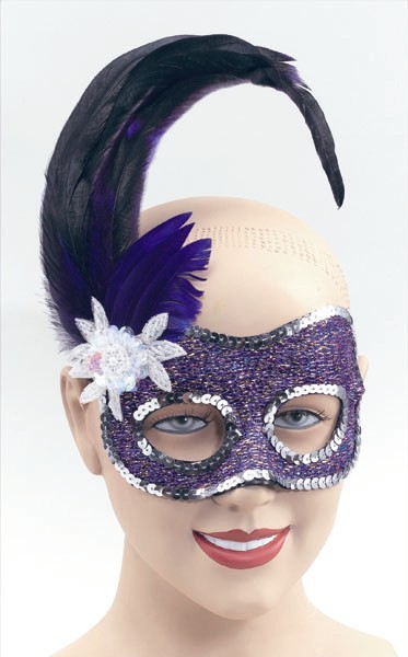 Purple Masquerade Ball Carnival Sequin Feather Eye Mask Fancy Dress