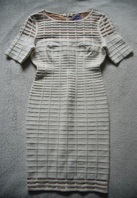HERVE LEGER Gisele atemberaubender Verband Bodycone Kleid schwer Alabaster weiß Größe S