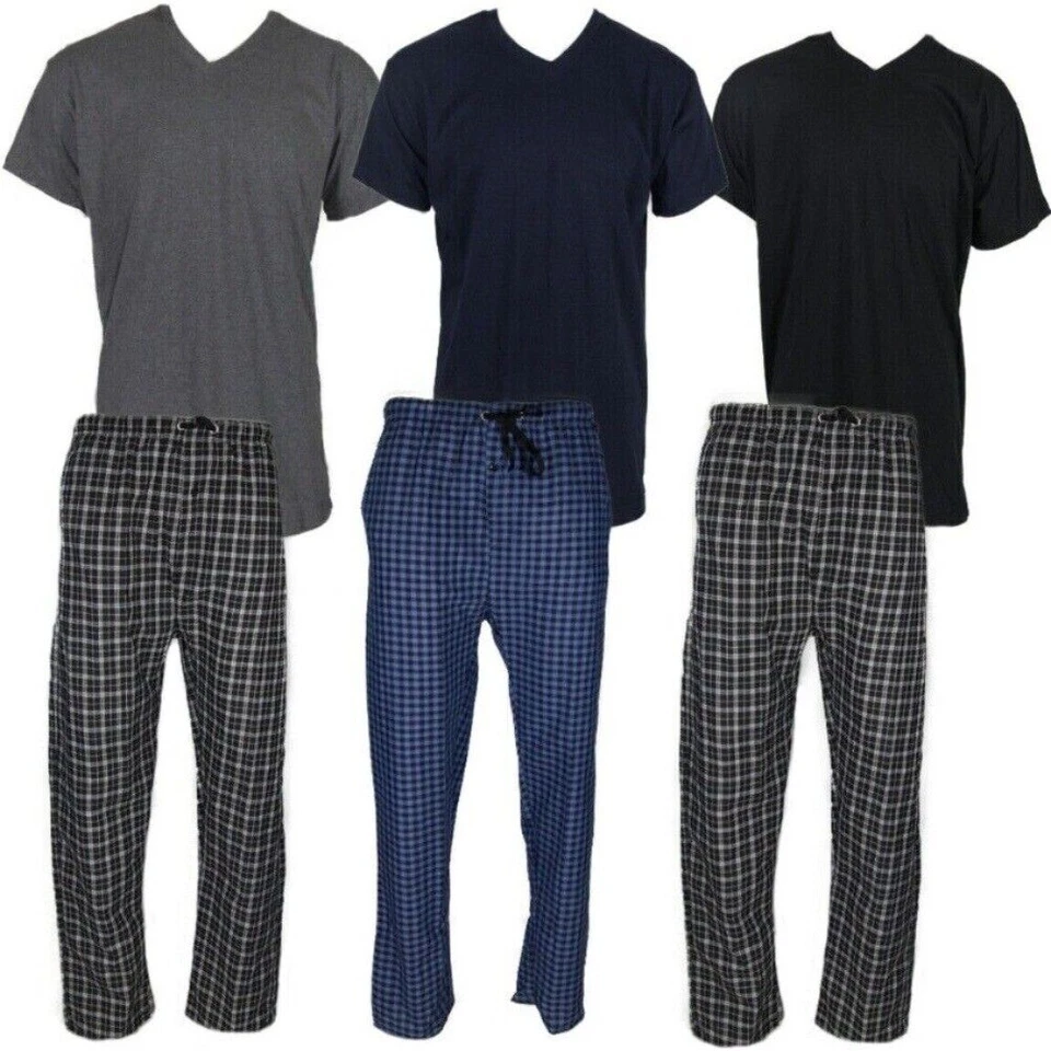 Men's Pajama Set Plaid Super Soft 2pcs Short Sleeve Top & Bottom Cozy Lounge Set