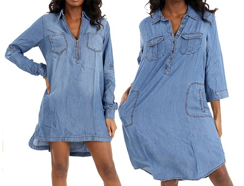 Denim Dress Jeans Tunic Side Pockets 