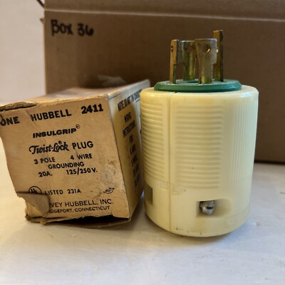 Hubbell 2411  Insulgrip Twist Lock Plug 3P 4wire Grounding 20A 125/250V