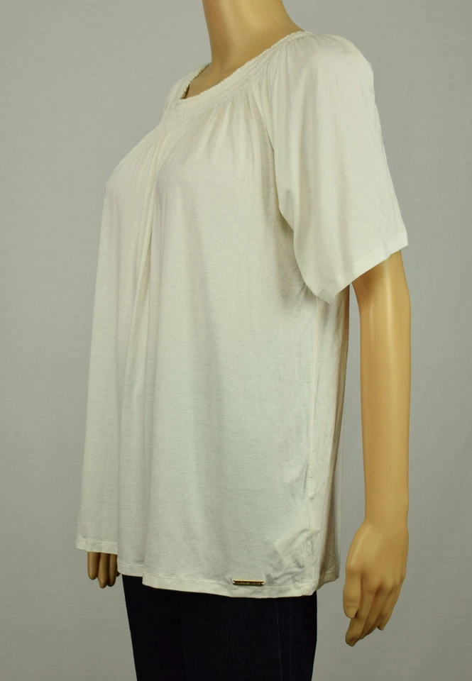 Michael Kors Womens Ivory Cream Smocked Off-The-Shoulder Peasant Blouse Top L - Image 3 of 4