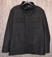 HART SHAFFNER MARX Charcoal Grey Wool Military Style Pea Coat NWT Mens Sz XL