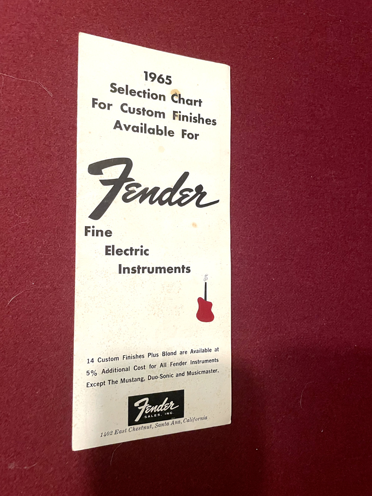 Fender Guitar Custom Color Selection Chart 1965 Original Case Candy